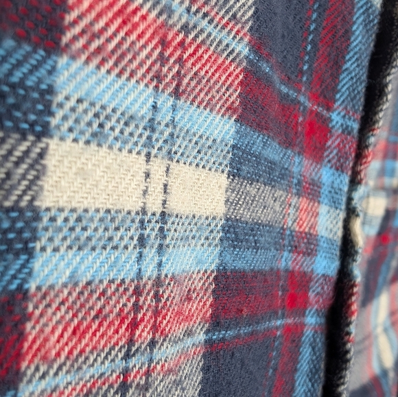 Denim & Flower Flannel Collection Plaid Button Down Blue Red White Mens Slim M - Picture 7 of 8